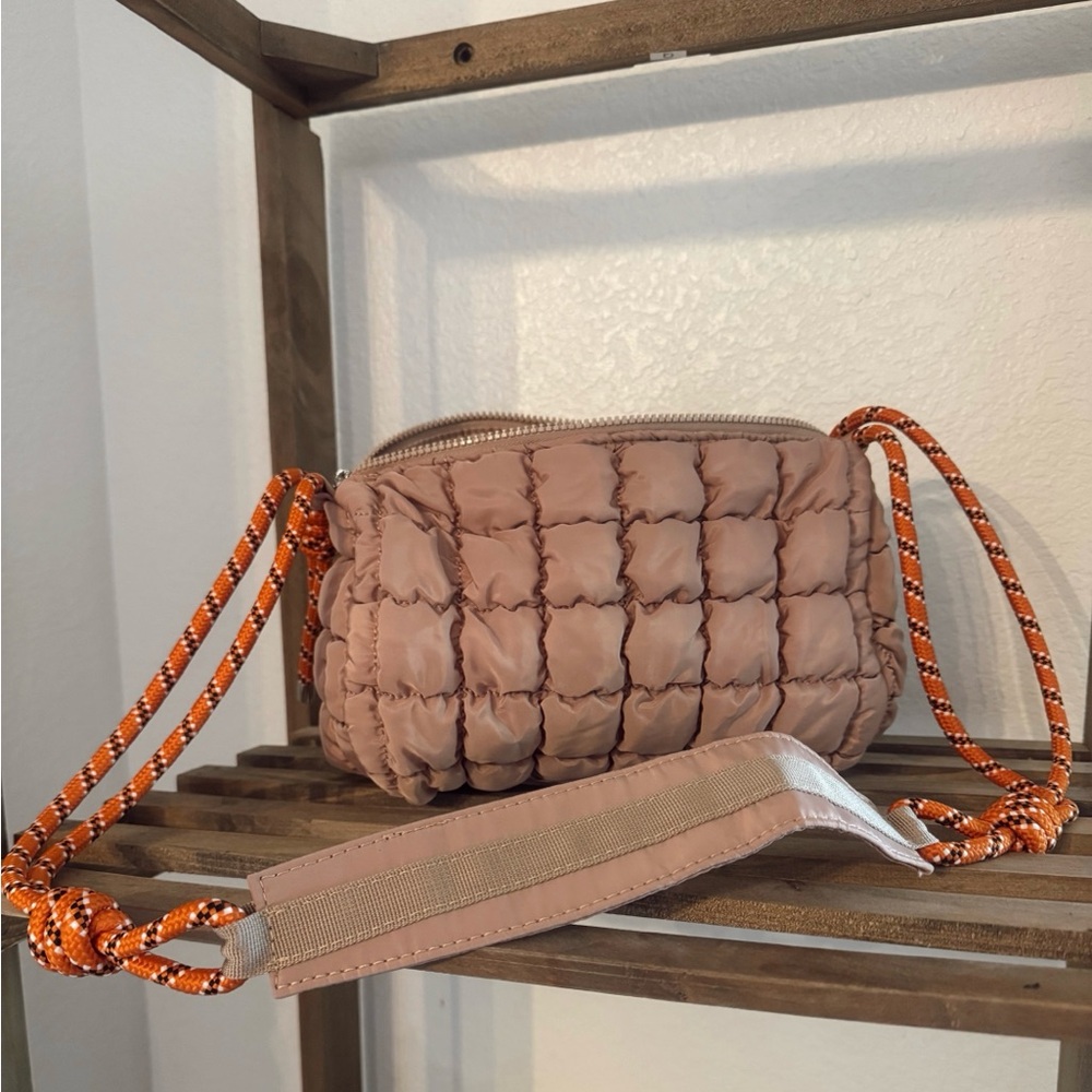 Stylish Tan Quilted Crossbody Bag